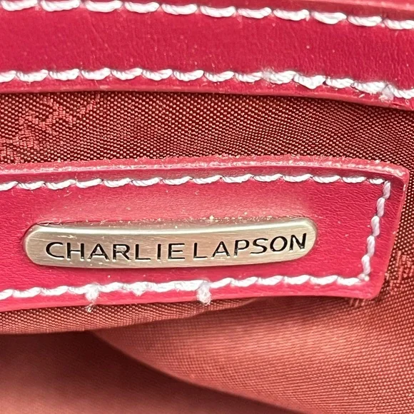 Large Charlie Lapson Leather Shoulder Bag Purse Burgundy size 16”x11” Laptop - Picture 14 of 16